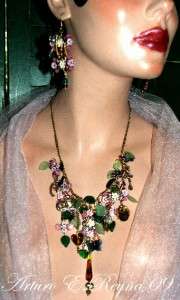 HANDCRAFTED FLORAL CZECH GLASS &RHINESTONE NECKLACE SET  