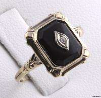   Accented ONYX RING   10k Yellow White Gold Vintage 1920s 1930s Fashion