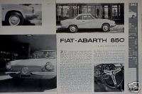 1961 FIAT ABARTH 850 Original Vintage 4 page ROAD TEST  