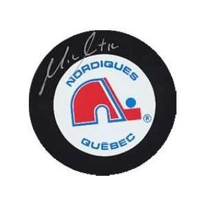 Michel Goulet Autographed/Hand Signed Hockey Puck (Quebec Nordiques)