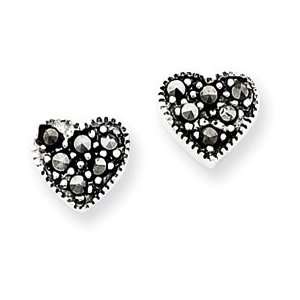  Sterling Silver Marcasite Heart Earrings Jewelry
