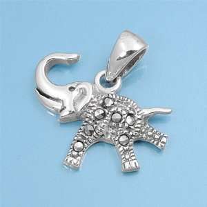   Sterling Silver and Marcasite Elephant Pendant   15mm Height Jewelry