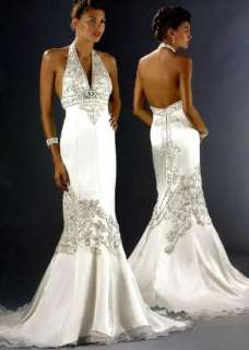 Halter V neck white mermaid wedding dress/prom 4 6 8 16  