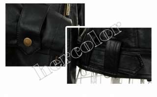 2011 NEW Fashion Women PU Leather Epaulet Slim Jacket Coat  