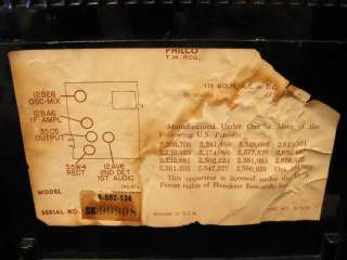 1955 PHILCO Tabletop AM Radio Black Polystyrene D 592  