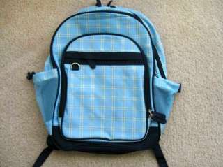 Girls Boys Full Sized School Backpack Blue Plaid EUC  