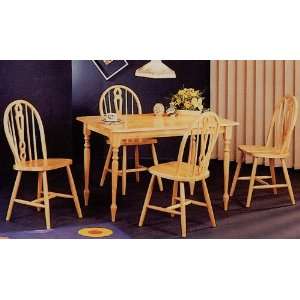   Natural Solid Wood Farm Dining Table & Keyhole Spindle Back Chairs Set