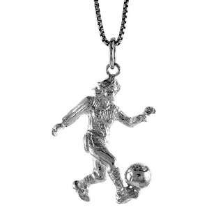   16 in. (28mm) Tall Woman Soccer Player Pendant (w/ 18 Silver Chain