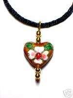 Cloisonne Necklace~Heart 12mm~Adjustable Silk Cord 20in  