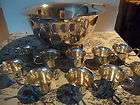 International Silver large punch bowl, ladle & 10 cups (1 handle 
