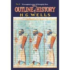 Vintage Art Outline of History by HG Wells, No. 6 Warriors   09264 5