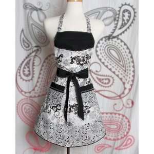 Bridgette Black and White Paisley Apron 