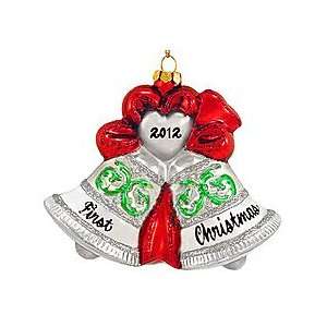  Personalized Silver Bells With Red & Green Glass Ornament 