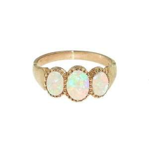 Luxury 9K Rose Gold Ladies Fiery Opal 3 Stone Ring   Finger Sizes 5 to 