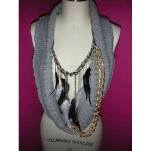  Grey Cowl Neck Feather Statement Necklace by Melanie 