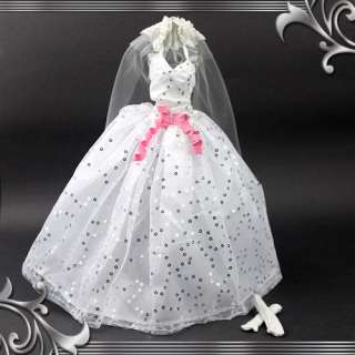 D2784 White Handmade Wedding Dress for Barbie FR  