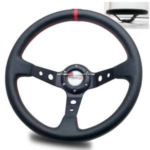  Deep Dish Style Racing Steering Wheel   Black With Red 