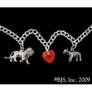  7 Sterling Silver Lion, Lamb & Heart Charm Bracelet   Red 