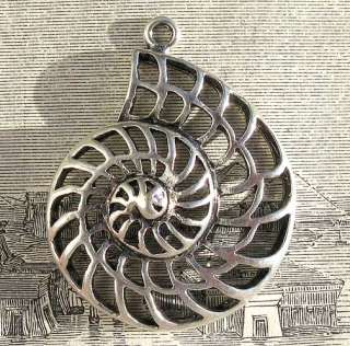 Vintage Silver Antique Ammonite Fossil Pendant Spiral ~  
