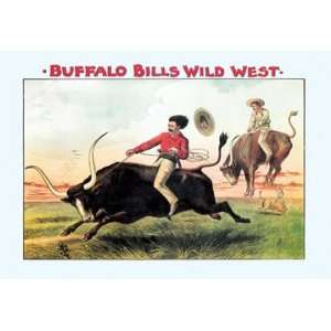  Buffalo Bill Steer Riding 12X18 Art Paper with Black 