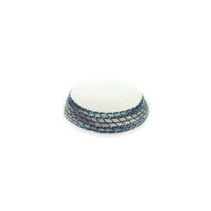   Centimeter White Knitted Kippah with Striped Borders 