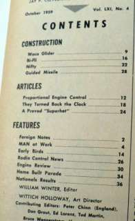 VINTAGE MODEL AIRPLANE NEWS MAGAZINE OCTOBER 1959 WOOTENS NEW COMBAT 
