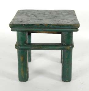 VINTAGE STYLE GREEN ELM WOOD STOOL Sm Step Seat Stand  