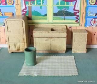 STROMBECKER Vintage Dollhouse Furniture 1940s WOODEN KITCHEN SET ~ 3 