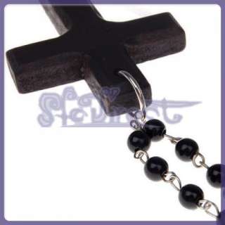 CLASSIC CROSS DESIGN Wooden Glass Pearl Beads Necklace  