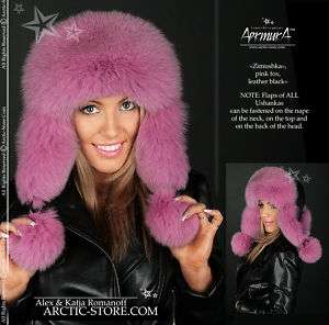 Pink Rose Fox Fur Hat Womens Ushanka Chapka Russe NEW  