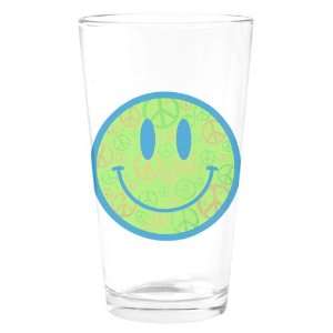    Pint Drinking Glass Smiley Face With Peace Symbols 