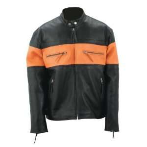   Knievel® Men Genuine Leather Black and Orange Racing Jacket   Medium