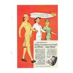  1945 Ad General Tire Ladies in Military Original Vintage 