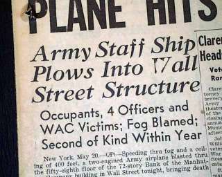   Army Airplane Crash hits 40 WALL STREET New York City 1946 Newspaper