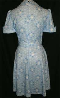 DARLING Vintage 70s Does 40s Baby Blue White Swing Day Dress S M 36 