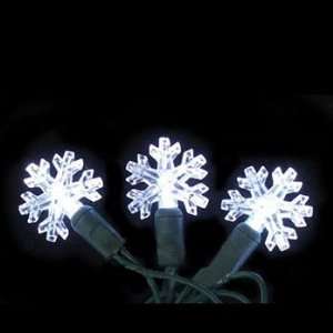   White LED Icicle Lights on White Wire   LED Snowflake Icicle Lights