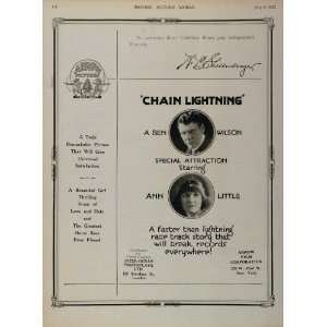  1922 Film Ads Chain Lightning Ben Wilson Ann Little 