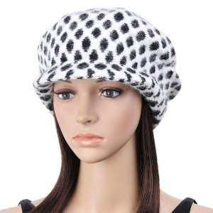 Hat, White, Winter Warm Hat, Rabbit Hair Hat, Black Ellipse Angora Hat 