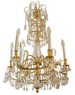 Russian Style Opaline Glass & Gilt Brass Chandelier  