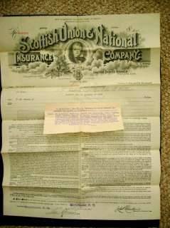 1906 ANTIQUE NH insurance SCOTTISH UNION ornate WALLACE  