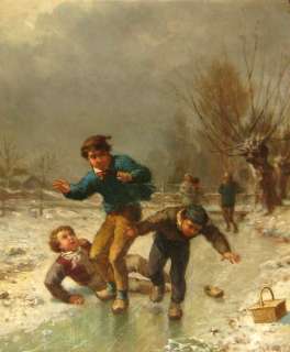James Crawford Thom Winter Snow Scene Oil Painting  