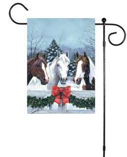   holiday horses winter snowy scene garden mini original art flag only