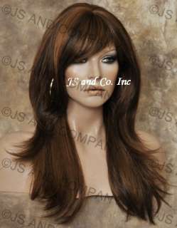 HUMAN HAIR Blend wig Long Straight Wms Brown Auburn mix  