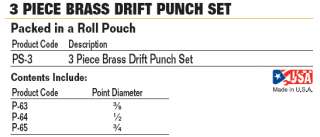 New Williams Tools 3 piece Brass Drift Punch Set PS 3 USA  