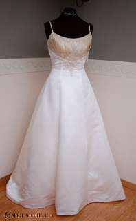 Bonny 549 Ivory Satin w/ Taupe Taffeta Beaded Wedding Dress NWOT 