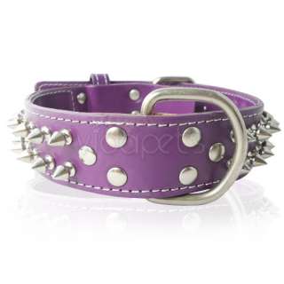 17 21 Purple Spiked Spikes Genuine Real Leather Dog Collar D Ring 