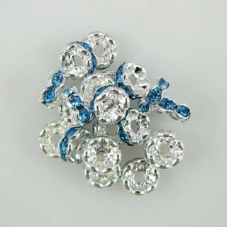 50 6mm silver plated rhinestone rondelle beads Neonblue S8496  