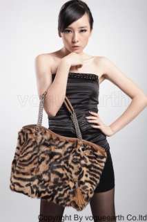 667 new real PU leather rabbit fur Leopard bag/handbag  