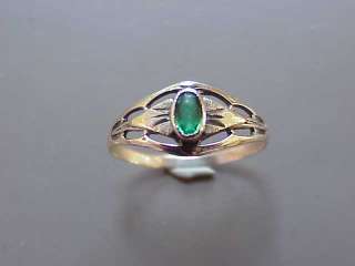 W6817  Vintage   10k Yellow Gold & Emerald Ring   1940s  