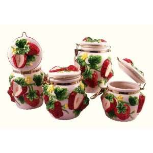  STRAWBERRY Latching AIRTIGHT 4 Canisters Set 3 D